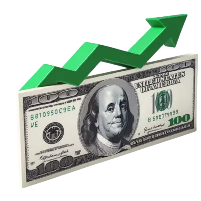 Dolar z zieloną strzałką do góry
